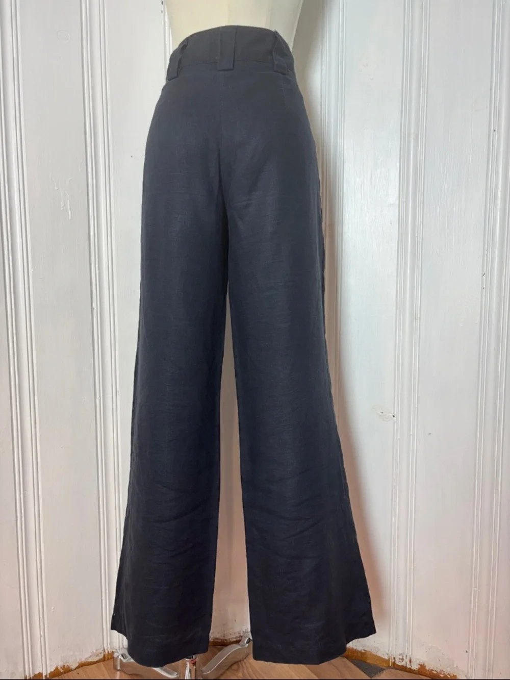 CONTEMPORAINE Navy Linen Blend High Waist Wide Leg Pants | Size: Medium - Picture 3 of 7